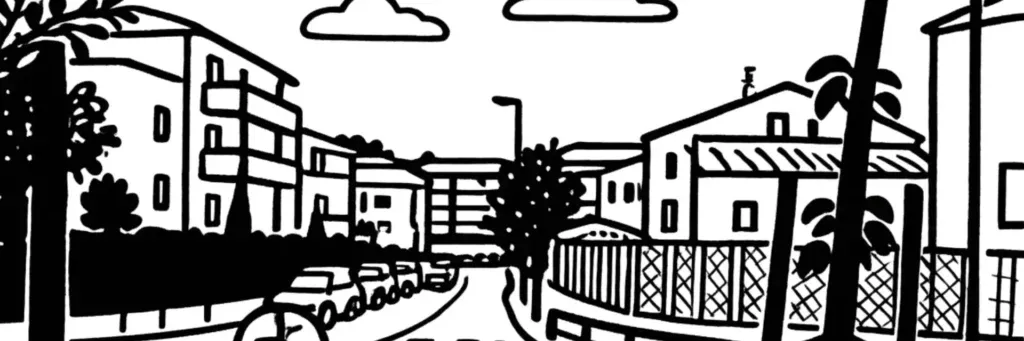 Le quartier de La Duranne à Aix-en-Provence, le plateau de l'Arbois, le technopôle de l'environnement Arbois-Méditerranée, les programmes récents et le cadre familial neuf, illustration au trait