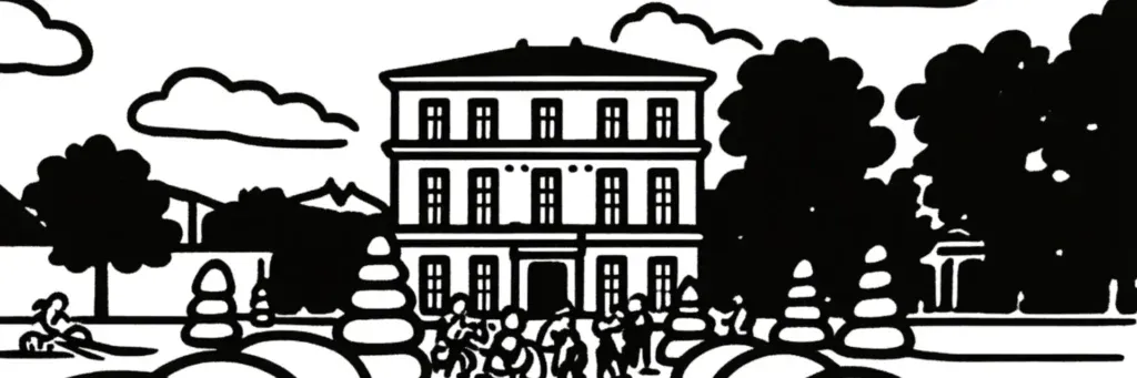 Le quartier Saint-Mitre à Aix-en-Provence, l'avenue du Maréchal-Leclerc, le parc Saint-Mitre, les petits collectifs et les maisons pavillonnaires du secteur nord-est, illustration au trait