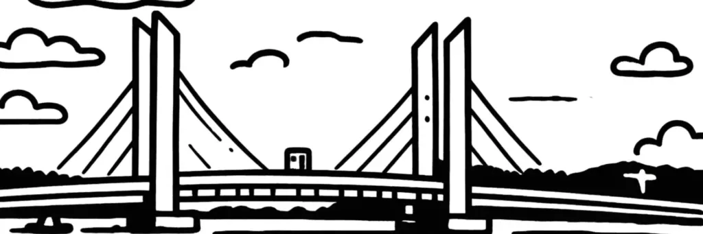 Les Bassins à flot, la Cité du Vin, la base sous-marine et les docks de Bacalan au nord de Bordeaux, illustration au trait