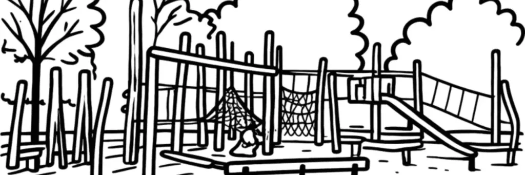 Les échoppes et la place Monséjour dans un quartier résidentiel de l'ouest de Bordeaux, illustration au trait