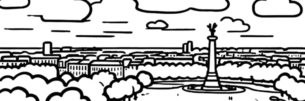 L'esplanade des Quinconces, le Grand Théâtre et le Triangle d'Or au cœur de Bordeaux, illustration au trait