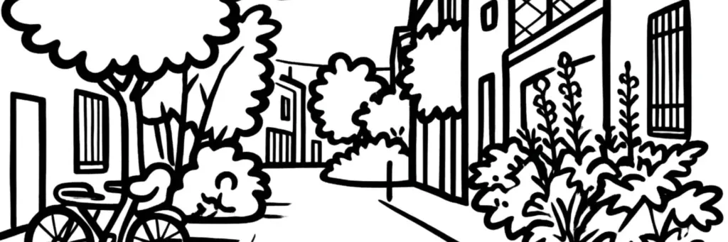 Les échoppes bordelaises et la rue Saint-Genès dans un quartier résidentiel au sud du centre de Bordeaux, illustration au trait