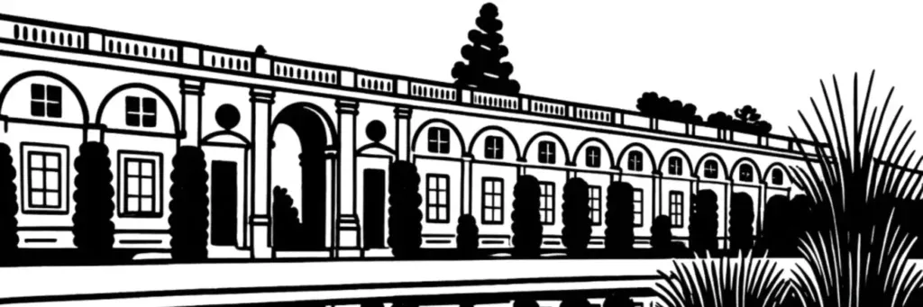 La basilique Saint-Seurin, la rue Fondaudège et les hôtels particuliers du quartier bourgeois de Bordeaux, illustration au trait
