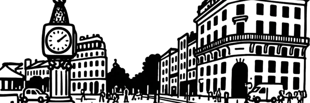 Le cours de l'Intendance, les allées de Tourny et le Grand Théâtre au cœur du Triangle d'Or de Bordeaux, illustration au trait