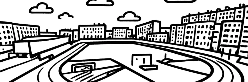 Le quartier Le Gallo à Boulogne-Billancourt, secteur du sud-ouest de la commune près des quais de Seine et du Pont de Sèvres, immeubles résidentiels et bords de Seine, illustration au trait