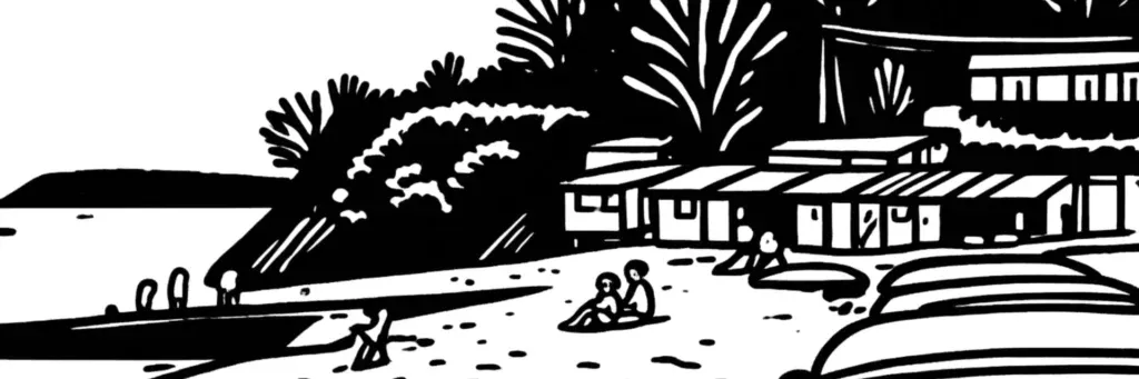 Le quartier Saint-Pierre à Brest, l'ancienne commune de Saint-Pierre-Quilbignon, le secteur des Quatre-Pompes, les rues pavillonnaires, les plages et le littoral de l'ouest, le secteur du Landais, illustration au trait