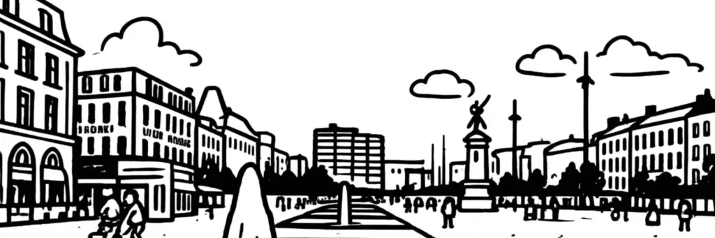 Le quartier André Theuriet à Clermont-Ferrand, le secteur Poncillon et ses immeubles et pavillons au sud-est de la ville, un cadre résidentiel calme, illustration au trait