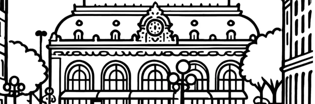 Le parc de la Tête d'Or et les Brotteaux dans le 6e arrondissement de Lyon, façades haussmanniennes, illustration au trait