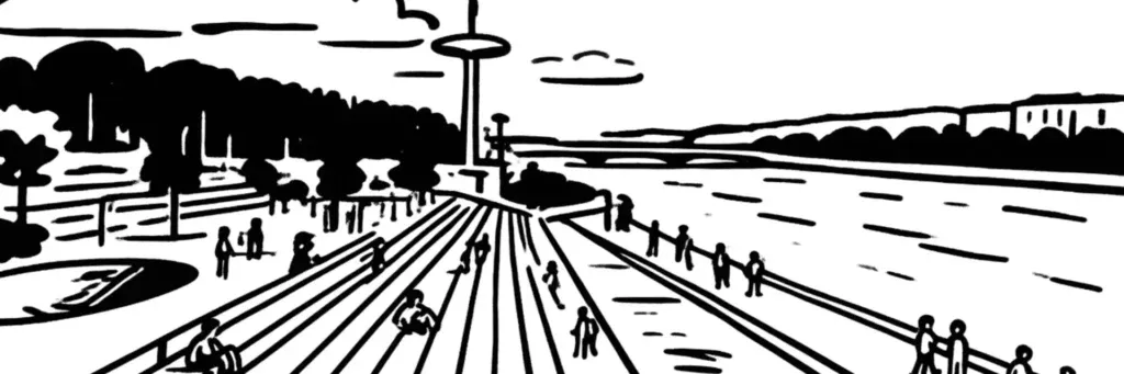 La Guillotière, le quartier Jean Macé et Gerland dans le 7e arrondissement de Lyon, illustration au trait