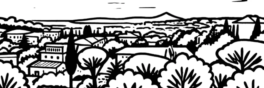 Le village de Château-Gombert et le technopôle dans le 13e arrondissement de Marseille, illustration au trait