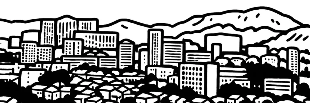 Le quartier de Saint-Louis et le port nord aux abords des Aygalades dans le 15e arrondissement de Marseille, illustration au trait