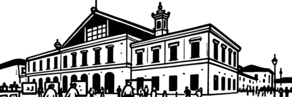 La Friche la Belle de Mai et les toits de Saint-Mauront dans le 3e arrondissement de Marseille, illustration au trait