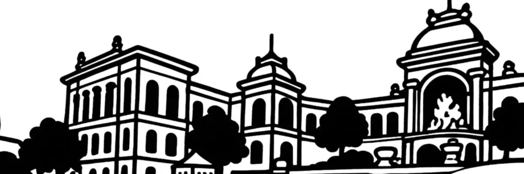 Le Palais Longchamp et le quartier des Cinq-Avenues dans le 4e arrondissement de Marseille, illustration au trait