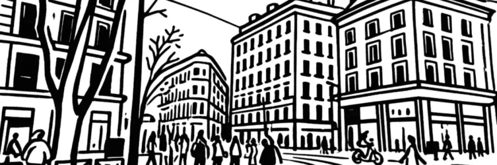 L'hôpital de la Timone et la place Jean-Jaurès dans le 5e arrondissement de Marseille, illustration au trait