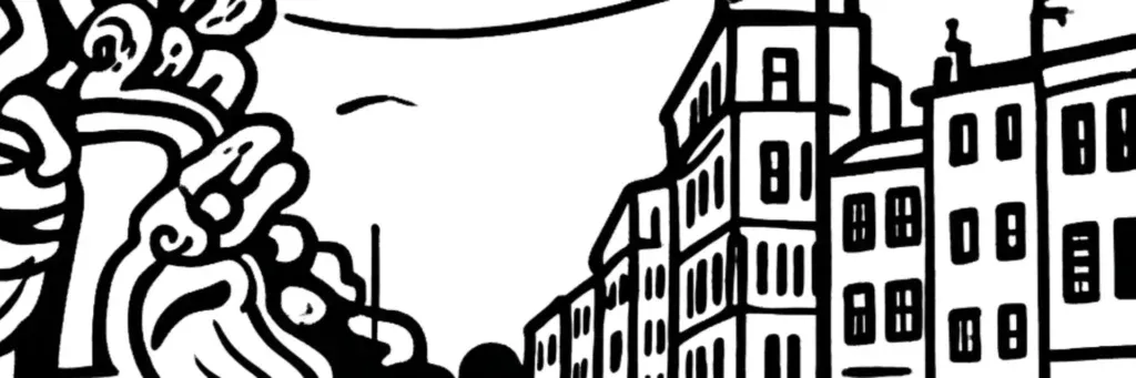 La Préfecture, le cours Julien et le quartier de Castellane dans le 6e arrondissement de Marseille, illustration au trait