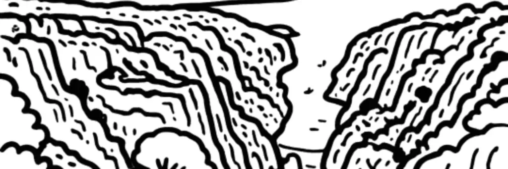 Le village de Mazargues, le campus de Luminy et l'entrée des Calanques dans le 9e arrondissement de Marseille, illustration au trait