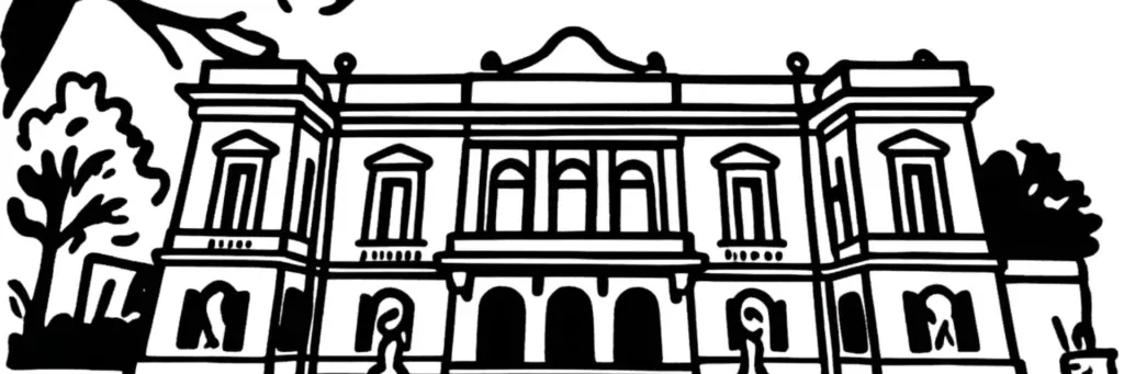 Le quartier Carnolès à Menton, la plage de Carnolès et le front de mer, la gare de Carnolès, le marché et les immeubles en bord de mer, à la limite de Roquebrune-Cap-Martin, à l'ouest de la ville, illustration au trait
