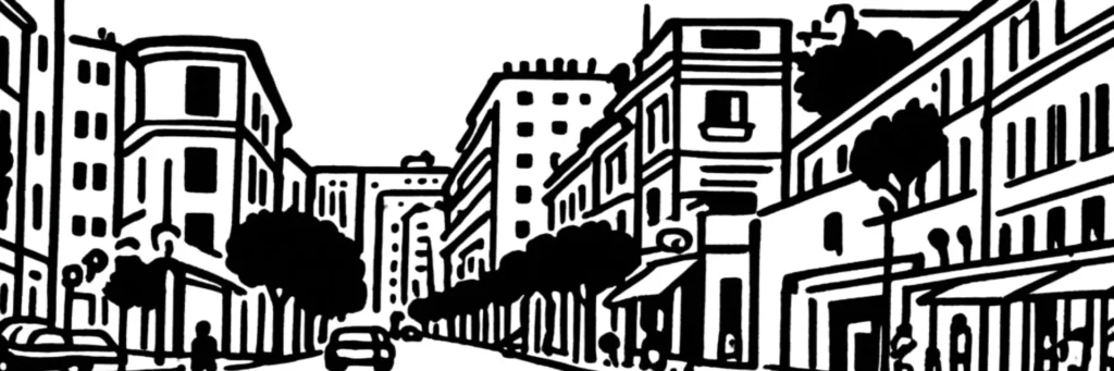 Le quartier de La Condamine à Monaco, Port Hercule et place d'Armes commerçante, illustration au trait