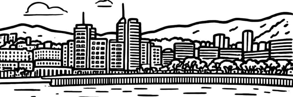 Le quartier Mareterra à Monaco, extension en mer aux immeubles contemporains et marina, illustration au trait