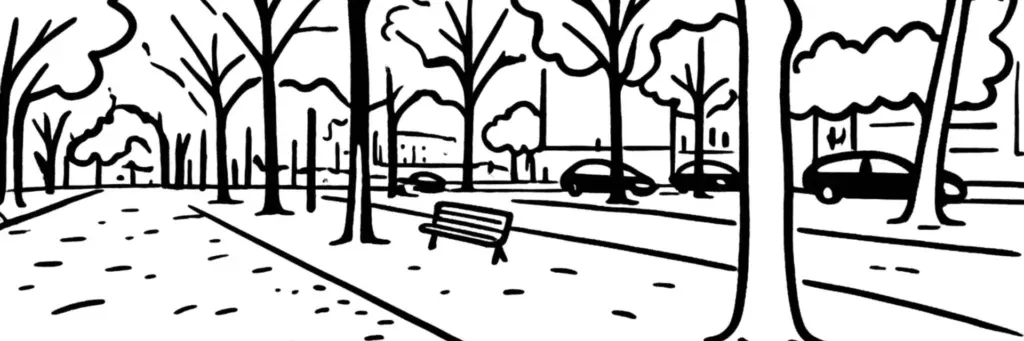 Le quartier Croix d'Argent, le parc de Bagatelle et les rues résidentielles du sud de Montpellier, illustration au trait