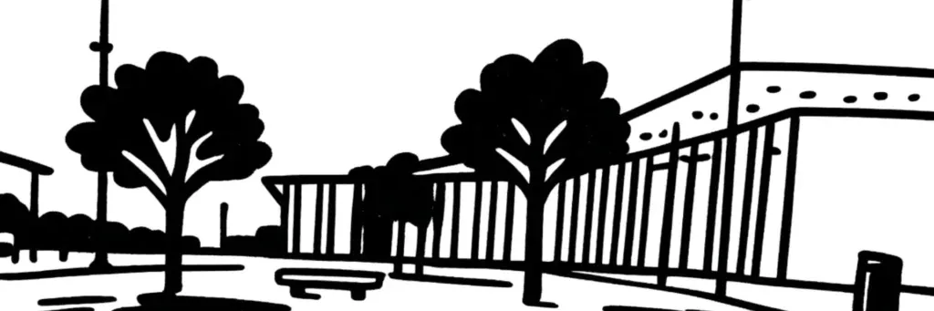 Le campus universitaire du Triolet, le CHU Lapeyronie et les facultés du nord de Montpellier, illustration au trait
