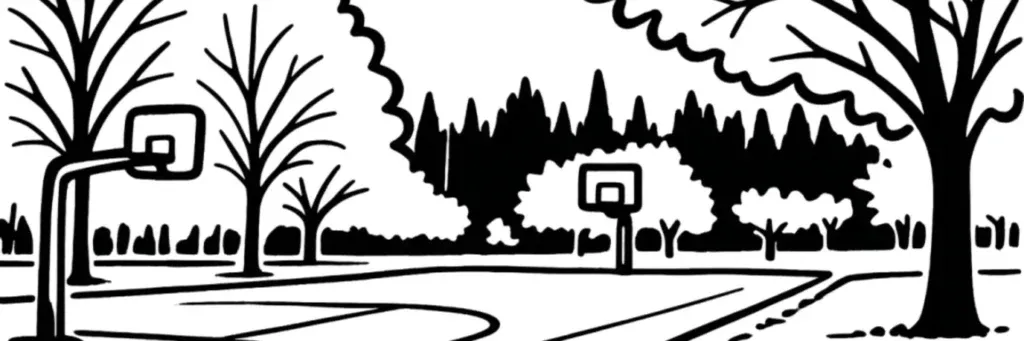 Le parc Montcalm, le château de Bagatelle et les rues résidentielles de l'ouest de Montpellier, illustration au trait