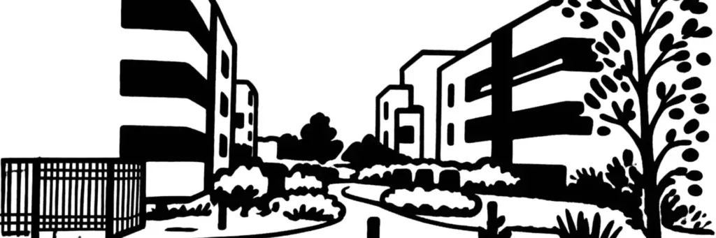 L'écoquartier Ovalie, le stade et les programmes neufs du sud-ouest de Montpellier, illustration au trait