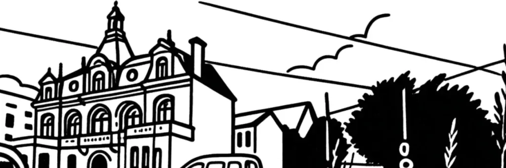 Le village de Doulon, l'écoquartier Bottière-Chénaie et les maraîchages à l'est de Nantes, illustration au trait
