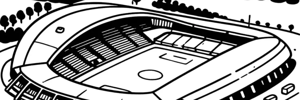 Le stade de la Beaujoire, le parc floral et les bords de l'Erdre au nord-est de Nantes, illustration au trait