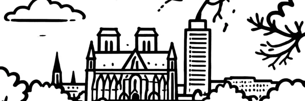 La basilique Saint-Donatien, le Jardin des Plantes et le quartier Malakoff à l'est du centre de Nantes, illustration au trait