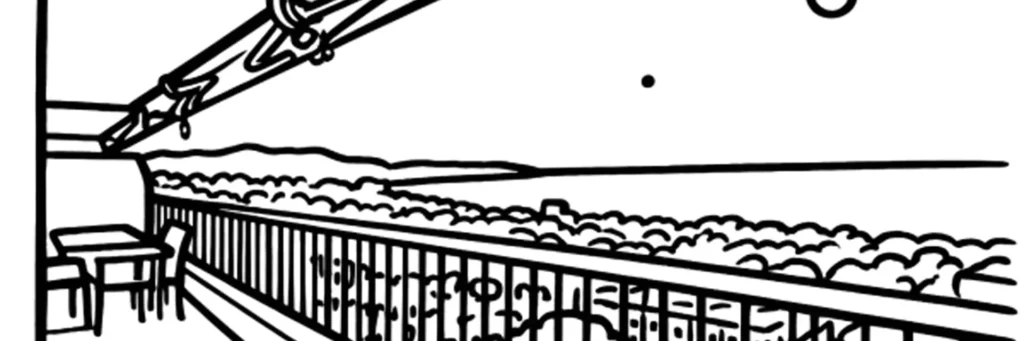 Le quartier Fabron à Nice, grandes résidences sur les collines de l'ouest avec vue sur la mer, illustration au trait