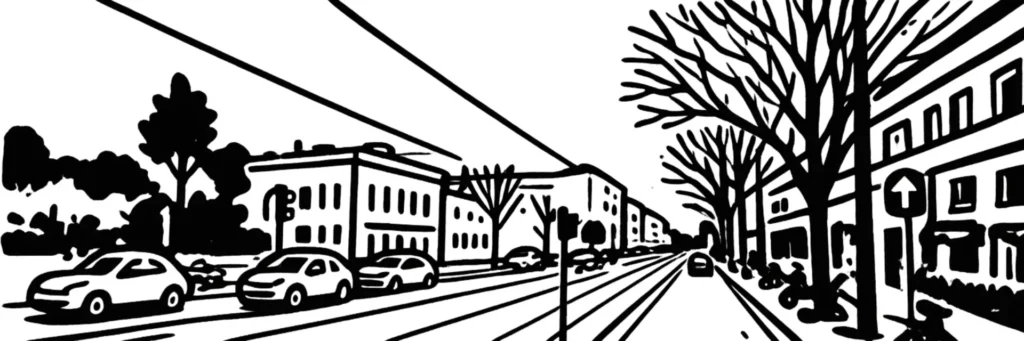 Le quartier du Ray à Nice, immeubles des années 1950 à 1980 du nord de la ville, illustration au trait