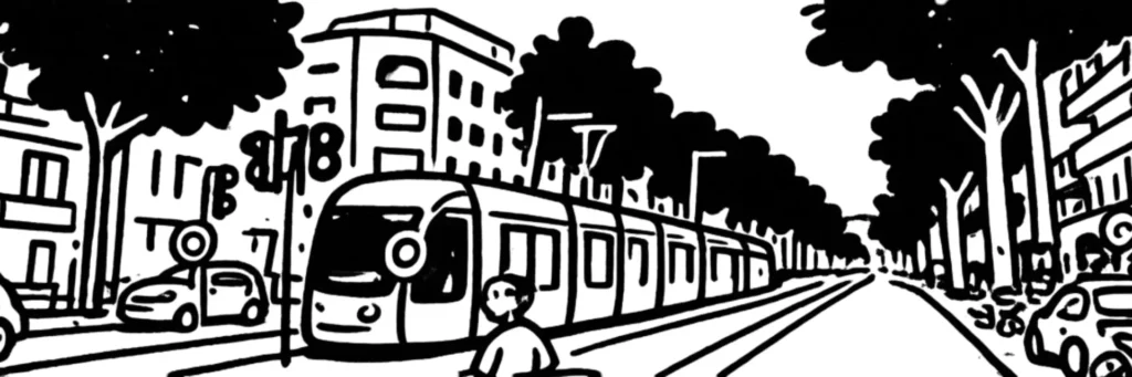 Le quartier Saint-Roch à Nice, faubourg de l'est avec ateliers et petits immeubles, illustration au trait