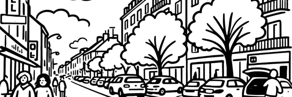 Le quartier Bannier à Orléans, le faubourg Bannier et ses maisons bourgeoises, les abords de la place Gambetta et de la médiathèque, le secteur résidentiel du nord-ouest de la ville, illustration au trait