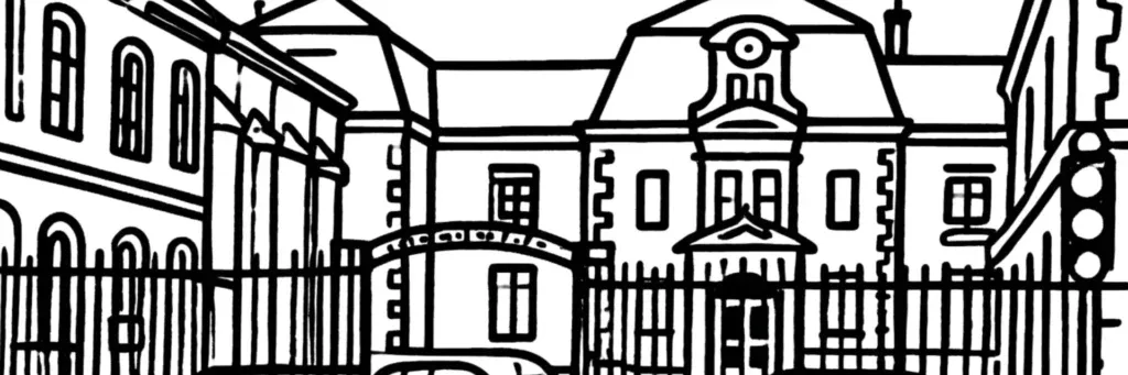 Le Faubourg Bourgogne à Orléans, le prolongement de la rue de Bourgogne vers l'est et le secteur Saint-Loup, les rues résidentielles et commerces de proximité à l'est de la ville, illustration au trait