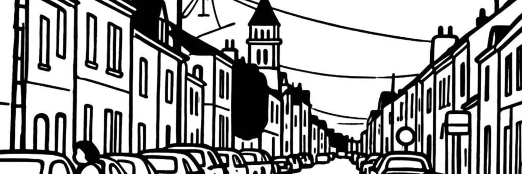 Le quartier Saint-Marceau à Orléans, ses rues pavillonnaires sur la rive sud de la Loire, les ponts vers le centre et les bords du fleuve, le secteur résidentiel prisé au sud, illustration au trait