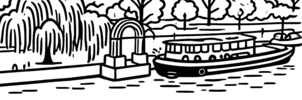 Le 12e arrondissement de Paris, promenade plantée et abords de Bercy, illustration au trait