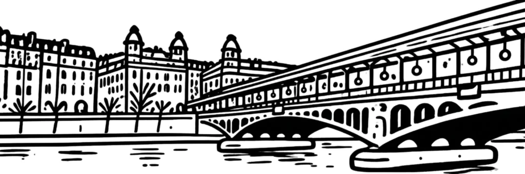 Le 15e arrondissement de Paris, front de Seine et rues de Vaugirard et Grenelle, illustration au trait
