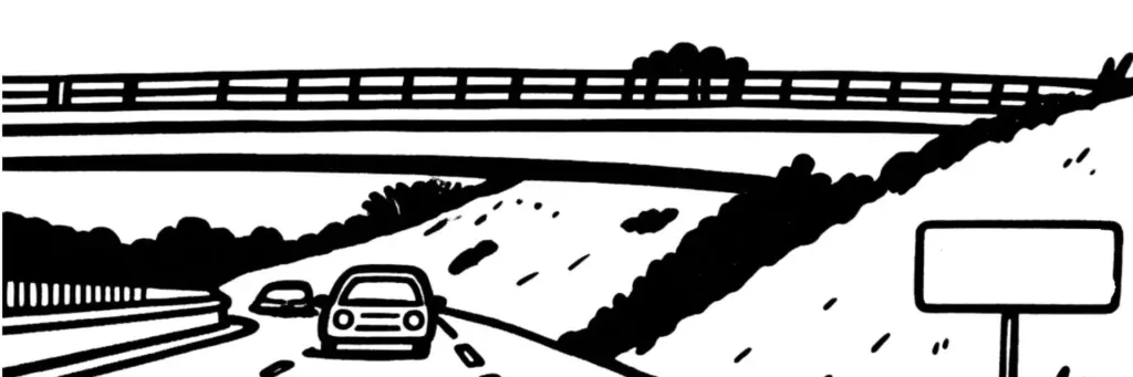 Le quartier Route de Canet à Perpignan, l'avenue qui file vers Canet-en-Roussillon et les plages, le Mas Vermeil, ses lotissements résidentiels récents et ses villas, illustration au trait