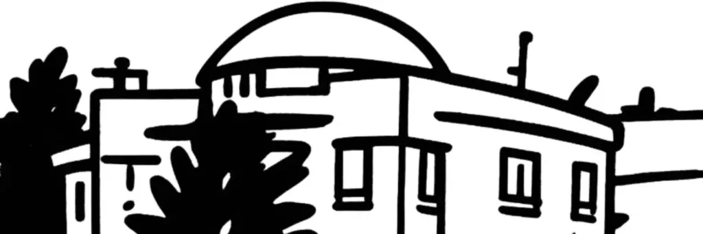 Le quartier Bizillon à Saint-Étienne, le campus de Tréfilerie de l'université Jean Monnet, le centre commercial Centre Deux, le cours Victor Hugo et le secteur Charcot à l'ouest du centre, illustration au trait