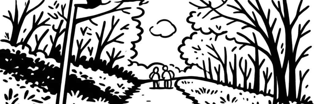 Le quartier Montaud à Saint-Étienne, la colline au nord du centre et le parc de Montaud, le secteur résidentiel du Grand Clos, les anciennes maisons de passementiers et leurs grandes baies d'atelier, illustration au trait