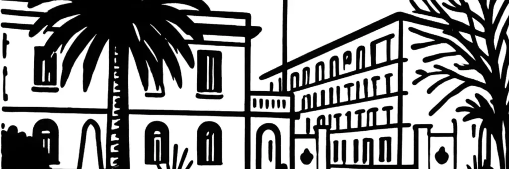 Le quartier de l'Escaillon, ses résidences et les collines de l'ouest de Toulon, illustration au trait