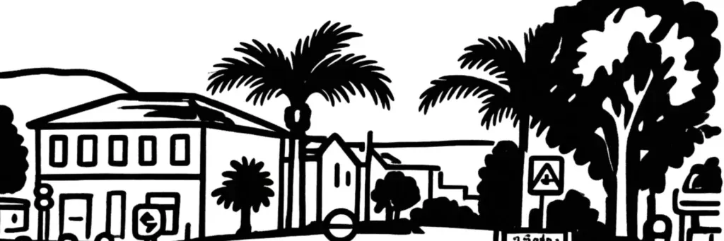 Le quartier des Routes, ses pavillons et ses rues résidentielles au nord de Toulon, illustration au trait