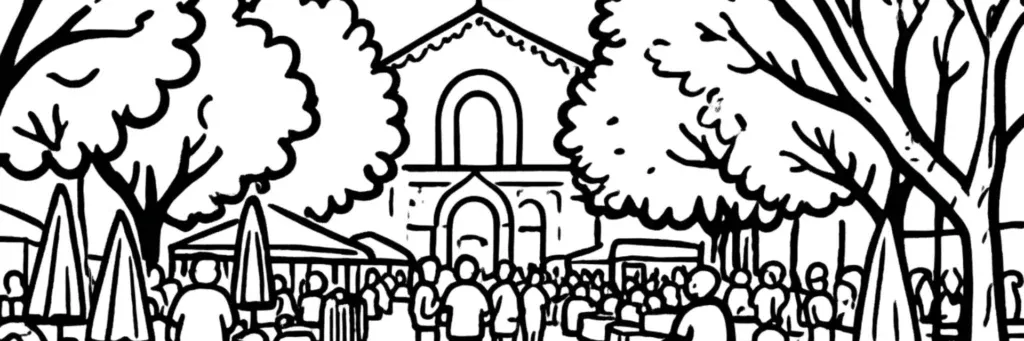 L'avenue du XVe-Corps, le marché de la place Martin-Bidouré et les rues commerçantes du Pont du Las à l'ouest de Toulon, illustration au trait