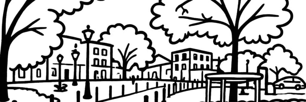 La colline de Jolimont, son observatoire et le faubourg de Bonnefoy le long du canal au nord-est du centre de Toulouse, illustration au trait