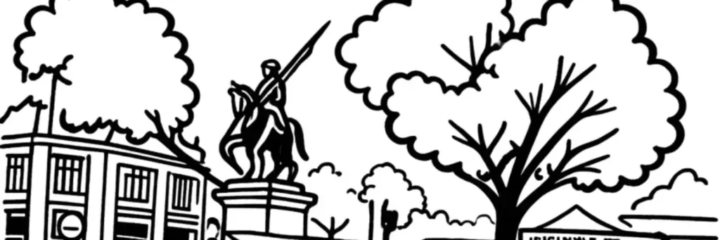 La gare Matabiau, la place Jeanne d'Arc et les allées Jean Jaurès le long du canal du Midi à Toulouse, illustration au trait