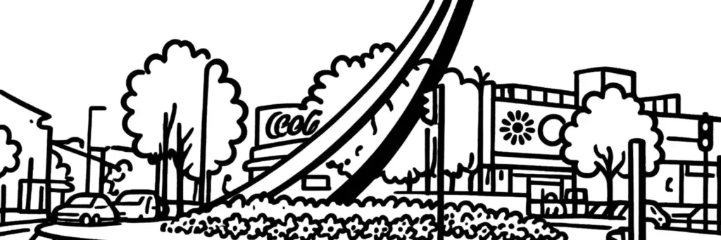 L'avenue des Minimes, la Barrière de Paris et les berges du canal du Midi au nord de Toulouse, illustration au trait