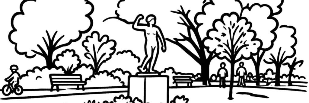La Grande-Rue Saint-Michel, le Jardin des Plantes et le quartier du Busca au sud du centre de Toulouse, illustration au trait