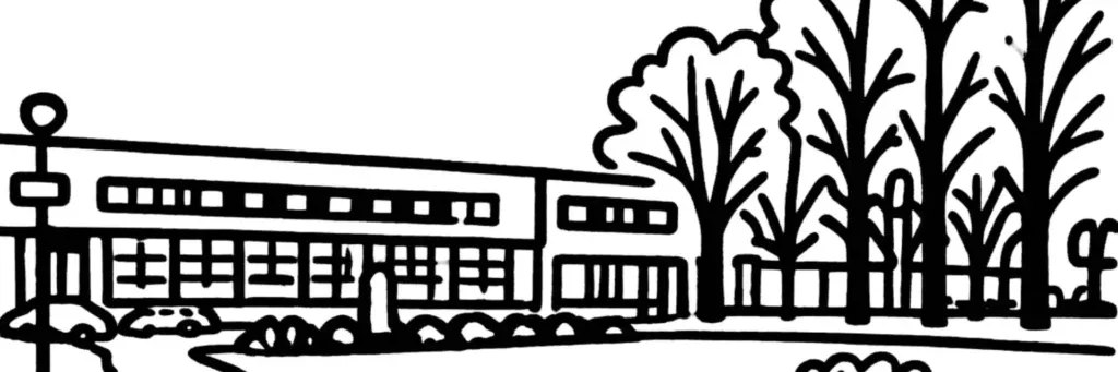 Le quartier Beaujardin à Tours, ses rues arborées, ses petits immeubles et la cité-jardin du sud-est de la ville, illustration au trait