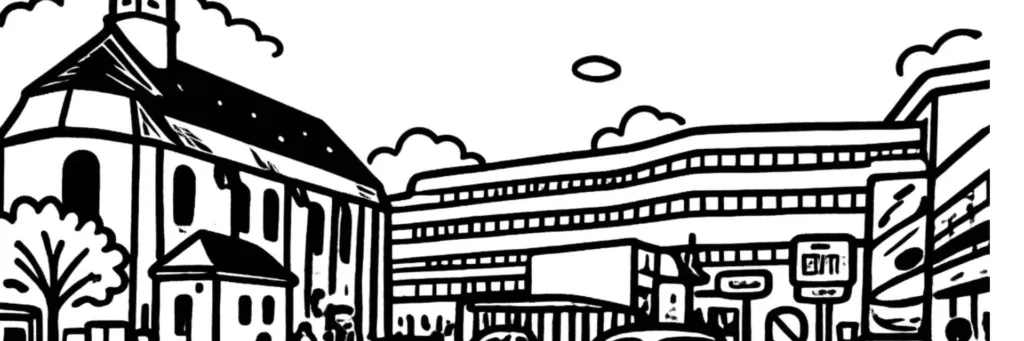 L'hôpital Bretonneau, la faculté de médecine du campus Tonnellé et les rues de l'ouest de Tours, illustration au trait